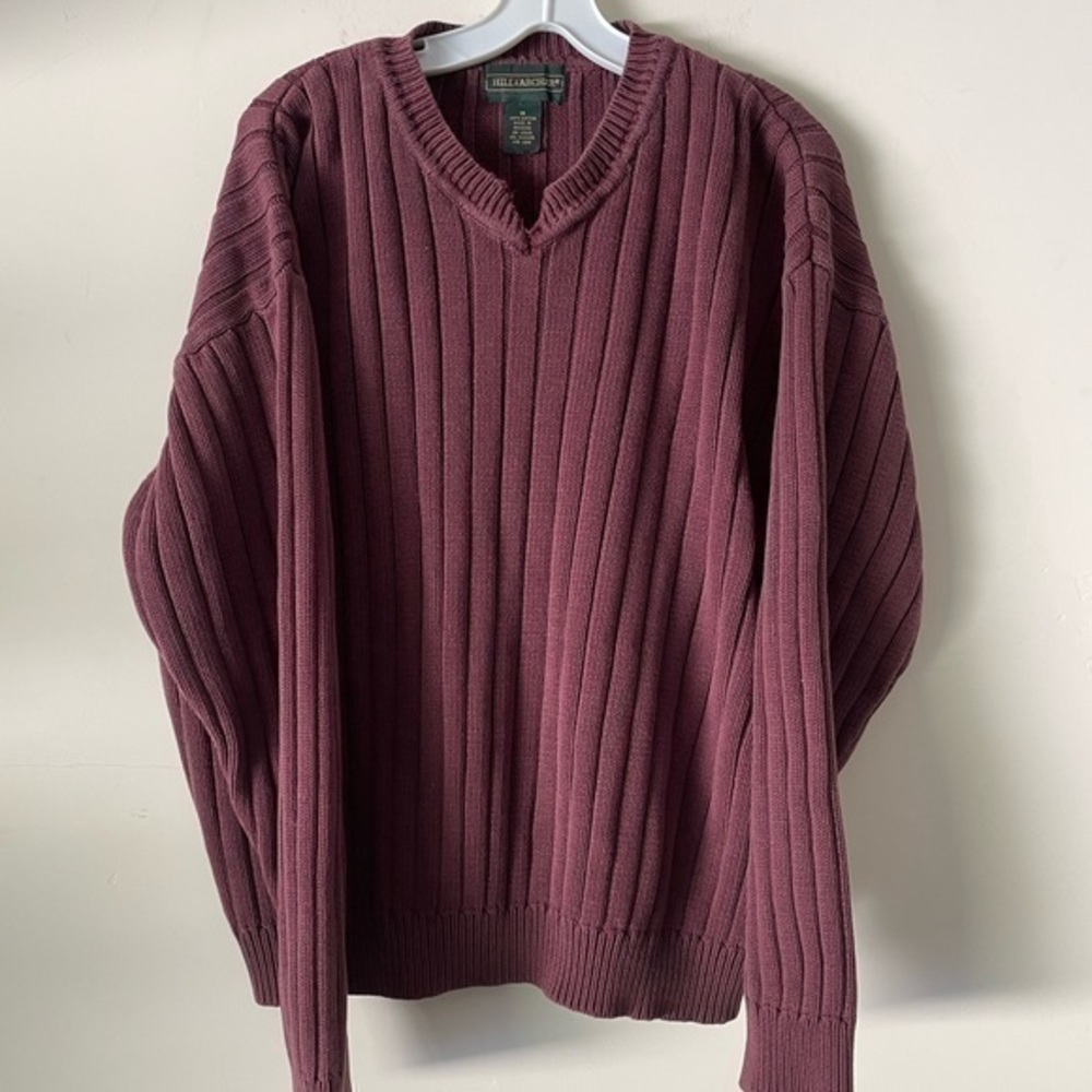 Hill And Archer Maroon Ribbed Vneck Sweater Size M 100% Cotton